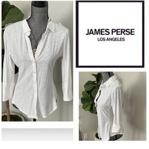 James Perse White Slub Contrast Panel Buttondown Shirt.  NWT.